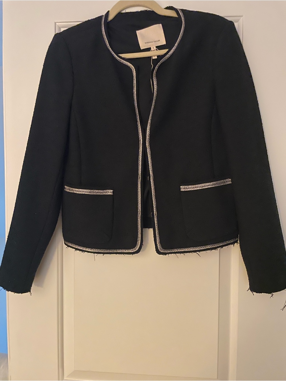 Rebecca Taylor black cropped jacket with silver trim, size medium, worn once - Picture 2 of 8